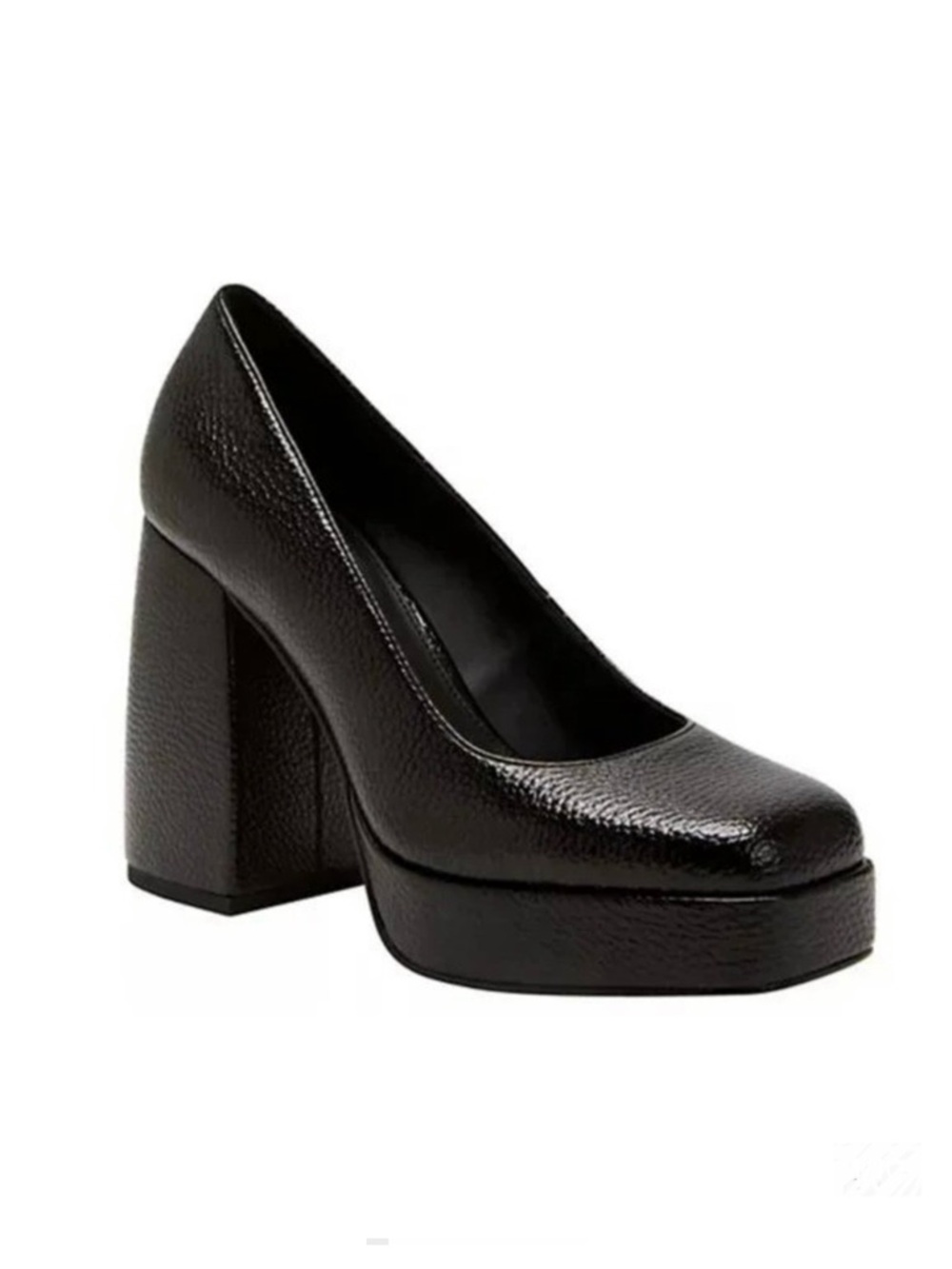 Katy Perry Uplift Black Pebbled Square Toe Platform Block High Heel Pump 8.5M